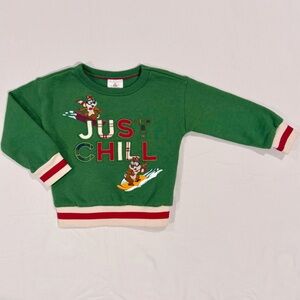 New Disney Chip 'n Dale Holiday Sweatshirt Boys 2T Just Chill Embroidered Plaid